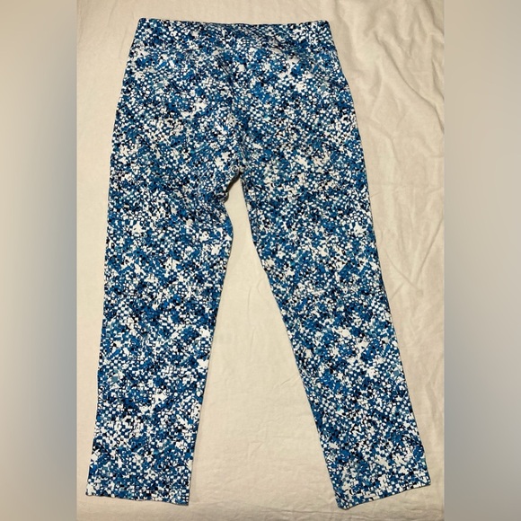 Attyre Blue and White Straight Leg Pants with Geometric Patterns - Picture 2 of 13